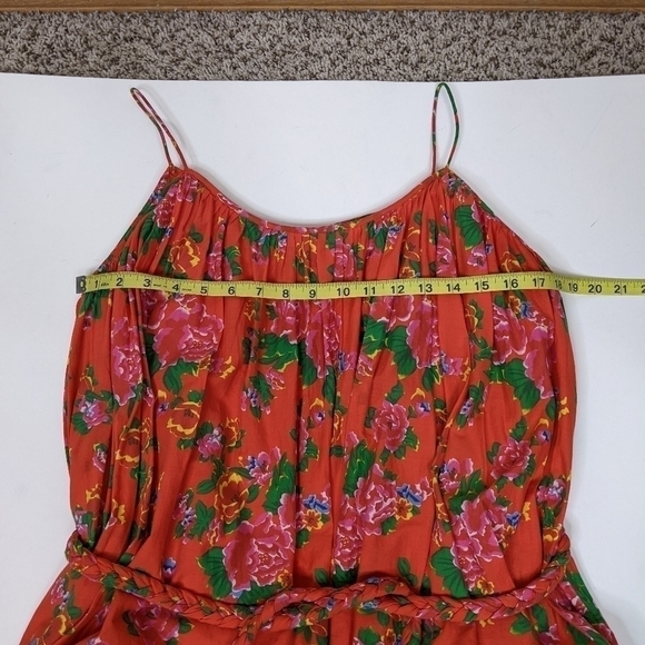 Rhode Lea Tea Length Bouquet Red Floral Midi Belted Dress Size XS - Picture 6 of 6